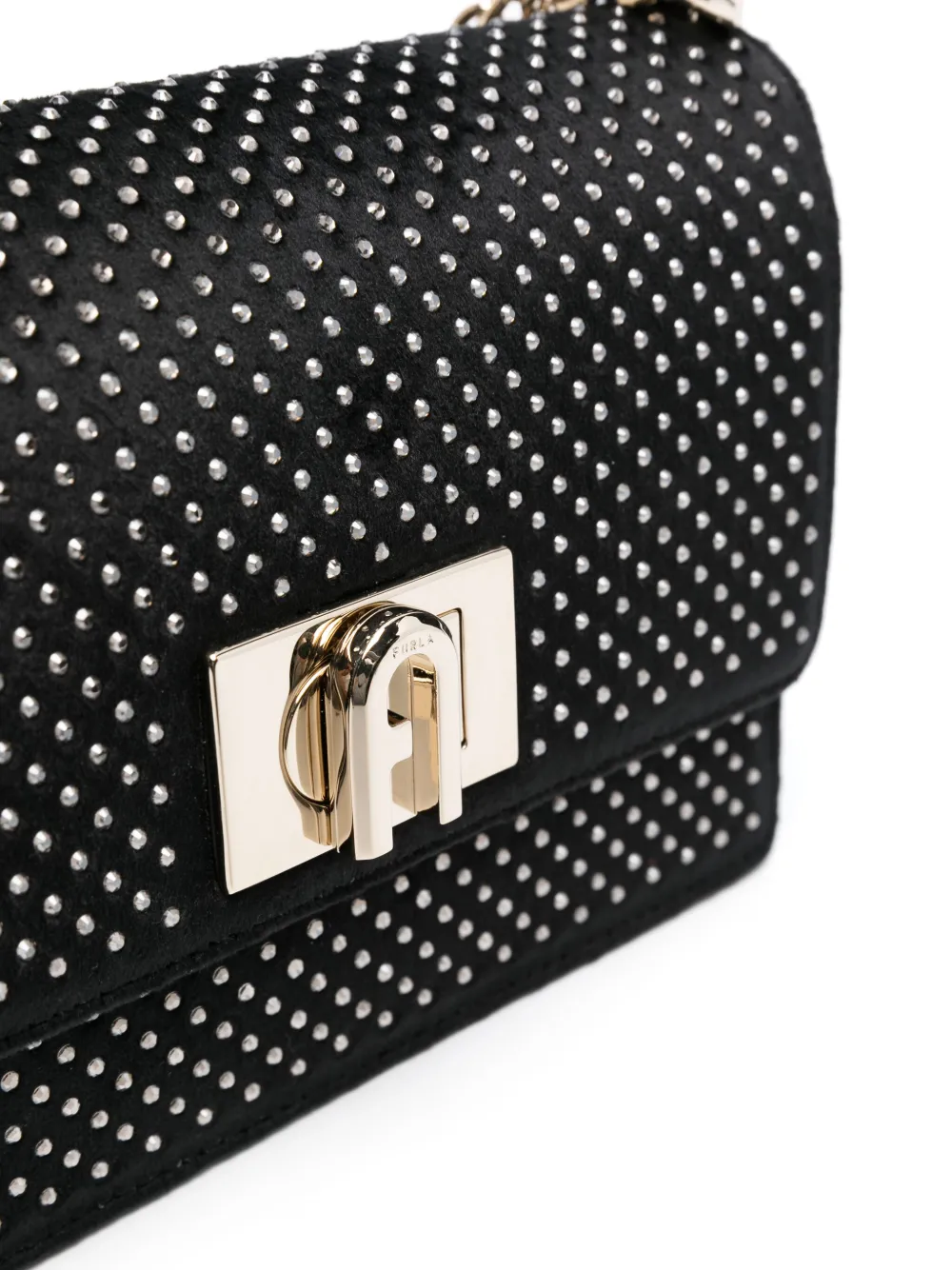 Shop Furla 1927 Rhinestone-embellished Velvet Bag In Black