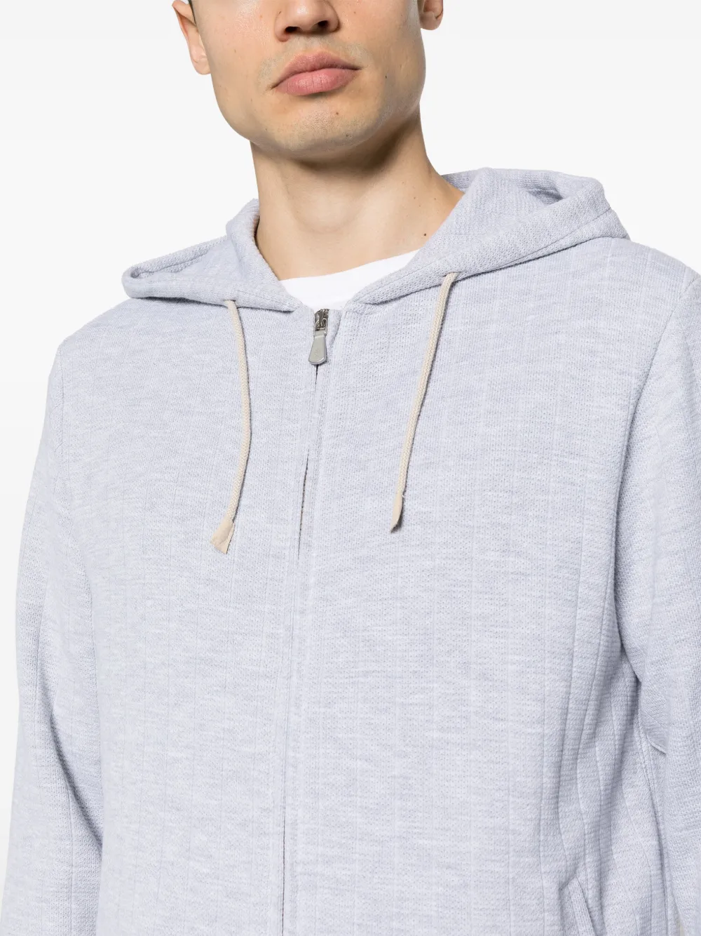 Shop Eleventy Ribbed-knit Zipped Hoodie In Grey