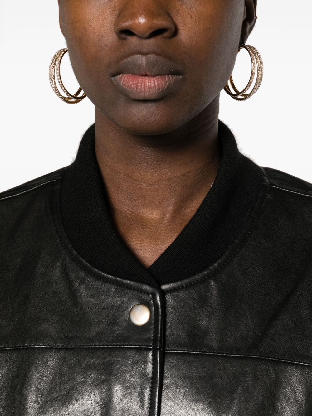 Shop Isabel Marant Press-stud Leather Bomber Jacket In 黑色