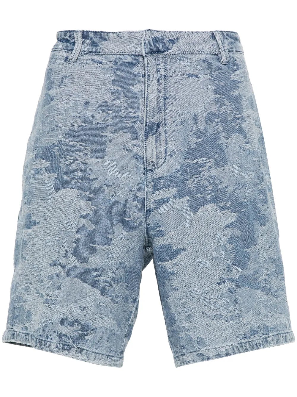 Shop Emporio Armani Patterned-jacquard Denim Shorts In Blue