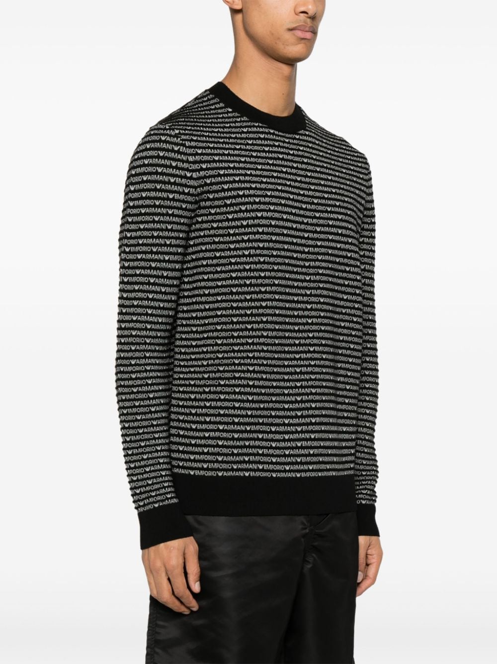 Shop Emporio Armani Intarsia-knit-logo Jumper In Black