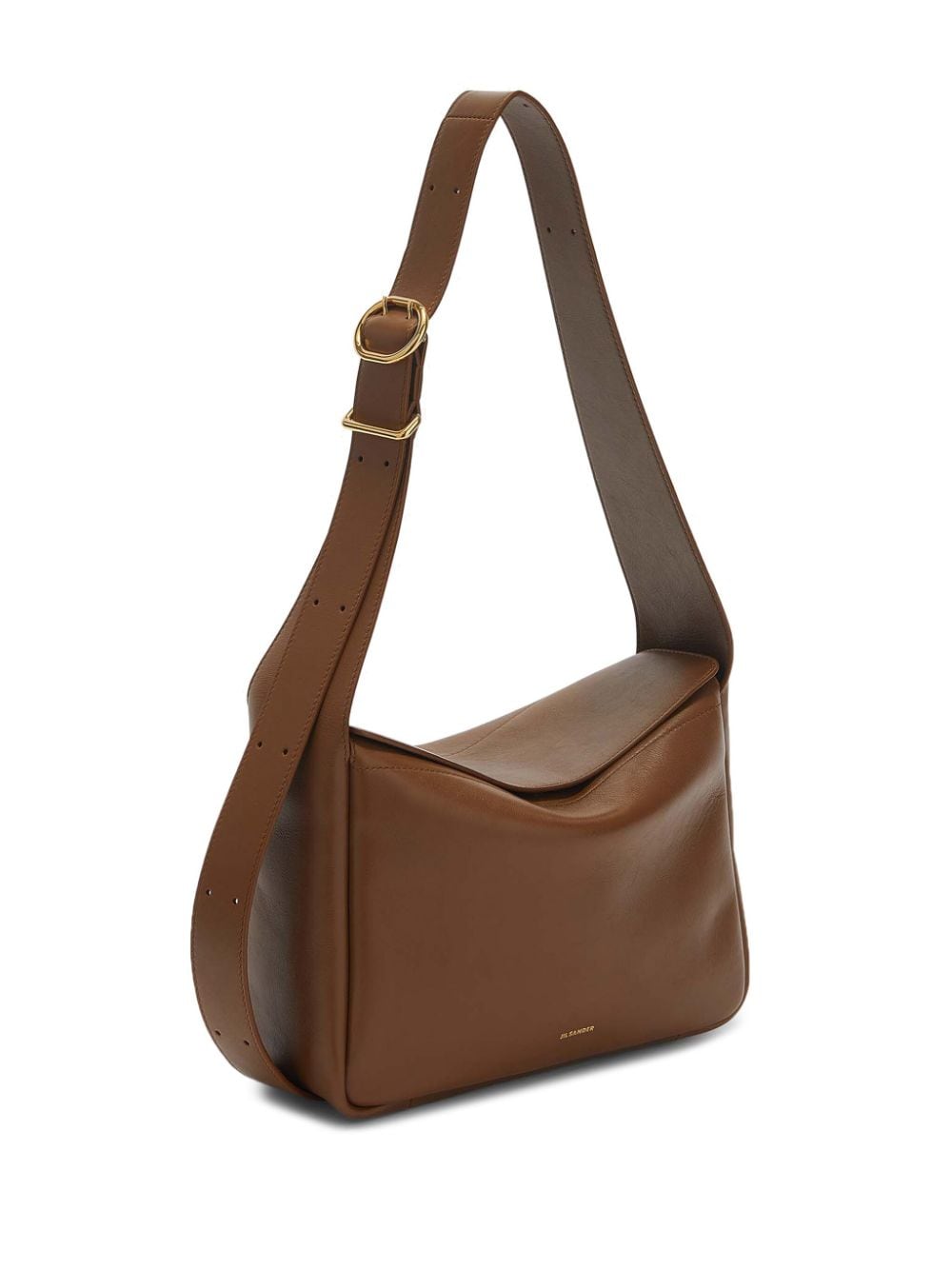 Shop Jil Sander Logo-stamp Leather Crossbody Bag In Brown