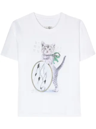 MM6 Maison Margiela Cat-print Cotton T-shirt | White | FARFETCH BH