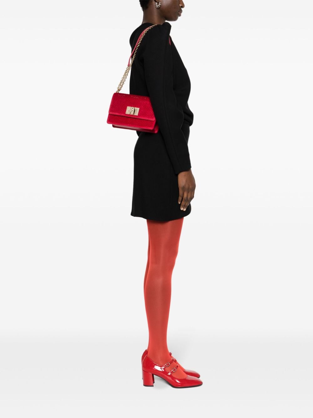 Shop Furla 1927 Rhinestone-embellished Velvet Bag In Red