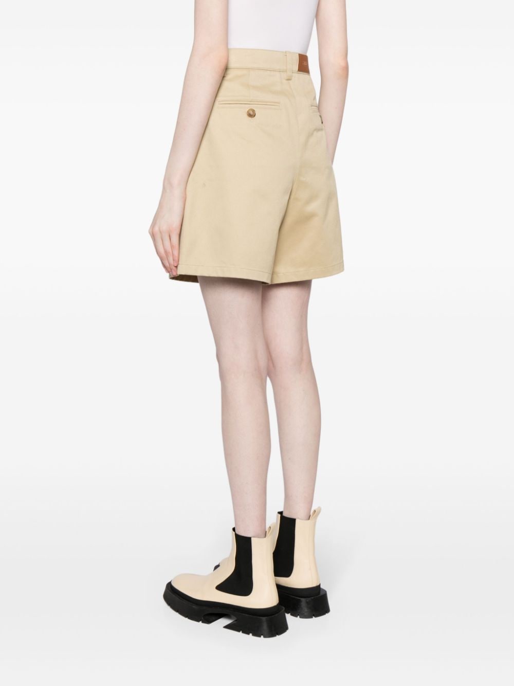Shop Kimhēkim High-rise Pleated Cotton Shorts In Brown