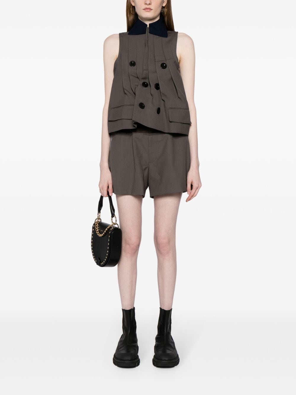 Shop Sacai Panelled Flared Shorts In Brown