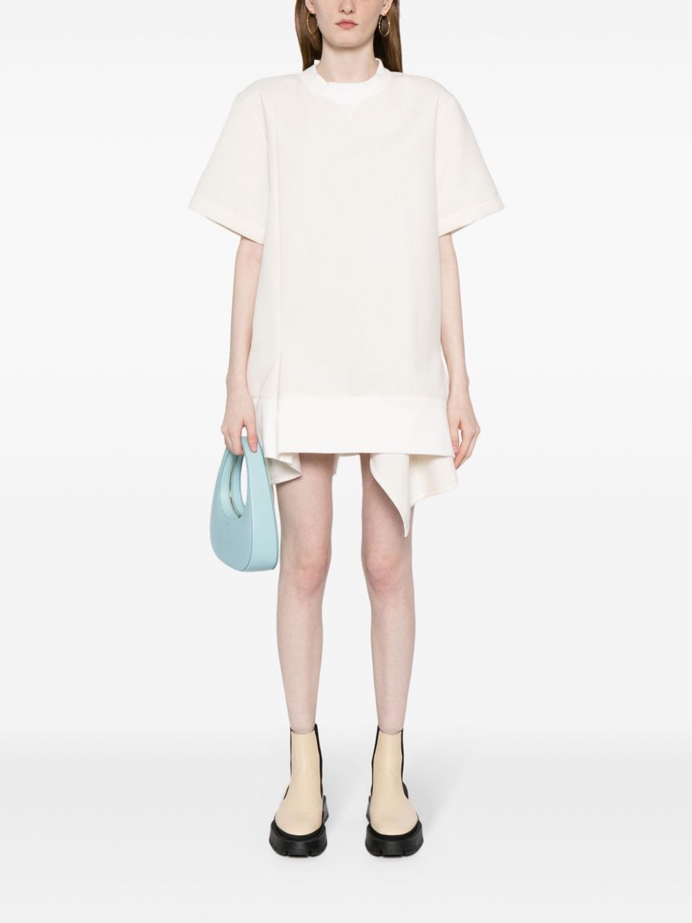 Shop Sacai Draped Short-sleeve Minidress In Neutrals