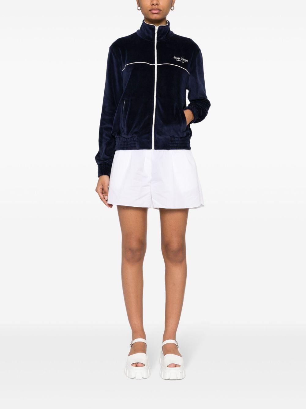 Shop Sporty And Rich Velour Zip-up Jacket In Blue