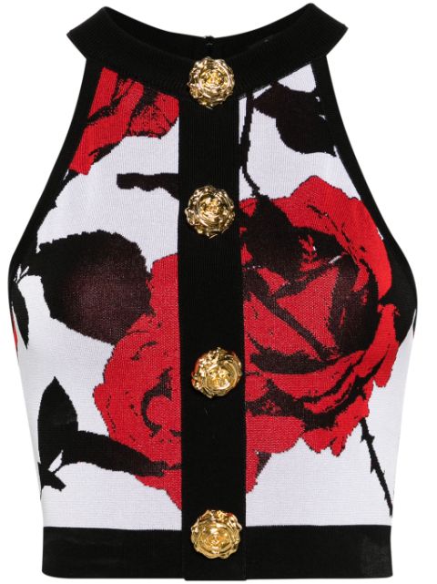 Balmain rose-jacquard crop top Women