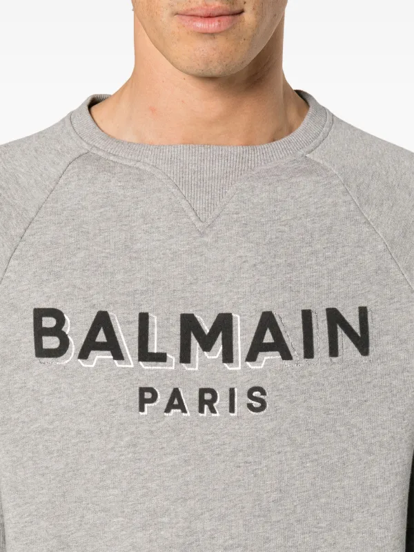 Balmain logo-flocked Mélange Sweatshirt | Grey | FARFETCH
