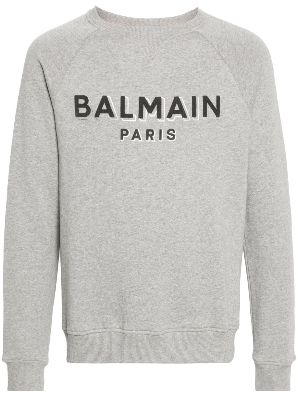 Balmain Logo-flocked Mélange Sweatshirt In Grey