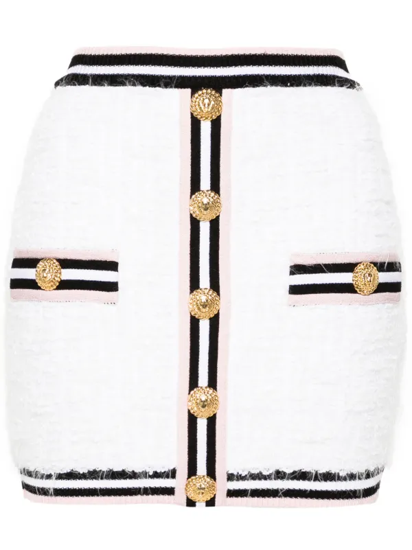 スカート BALMAIN FW24 MAZE MONOGRAM TWEED SKIRT (DF1LB015 KG430PA) Balmain Maze Monogram Tweed Skirt In Black | ModeSens