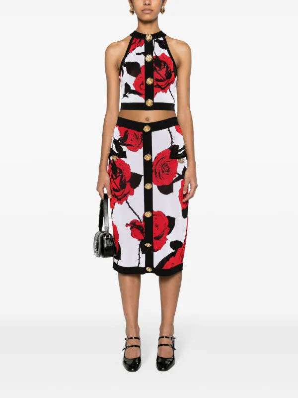 スカート Balmain Skirt Short jacquard skirt with Balmain ribbon motif black black