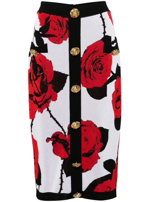 Jupe crayon à fleurs en jacquard - Balmain - Modalova