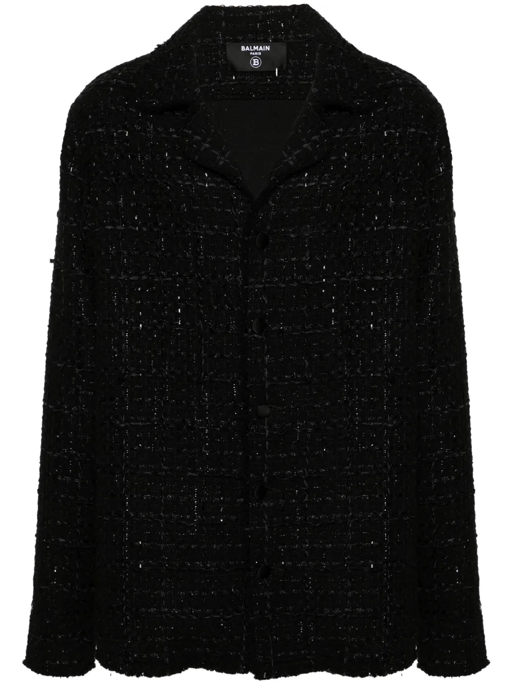 Balmain Tweed shirtjack met franje Zwart