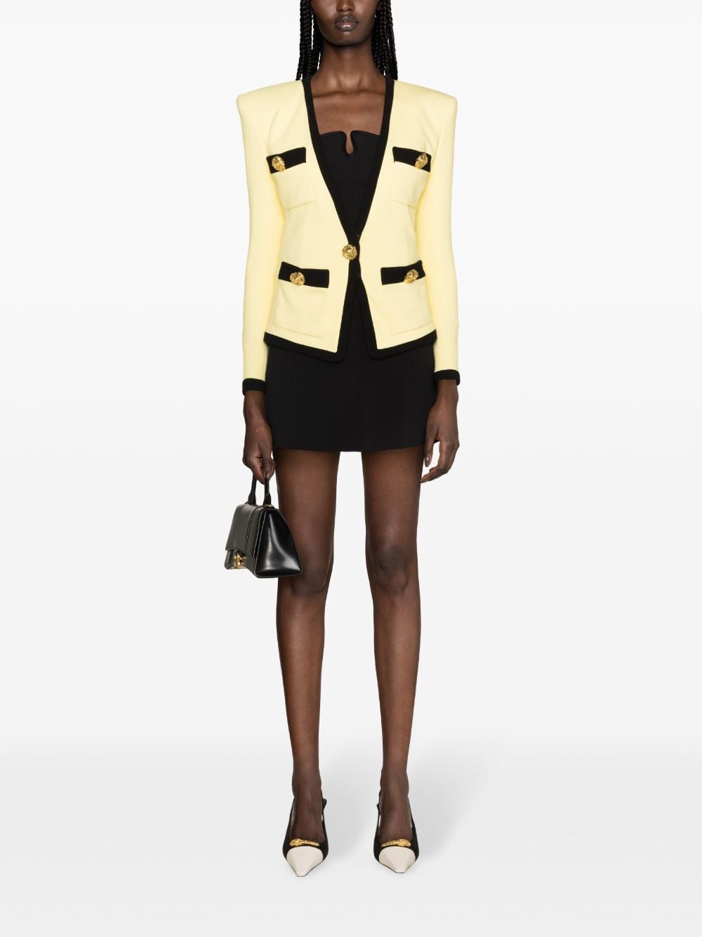 Balmain Kraagloze crêpe blazer Geel