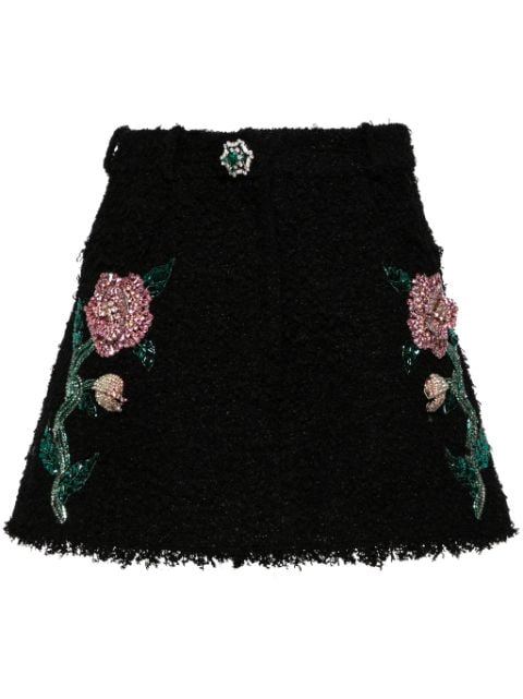 Balmain floral-embroidered tweed miniskirt