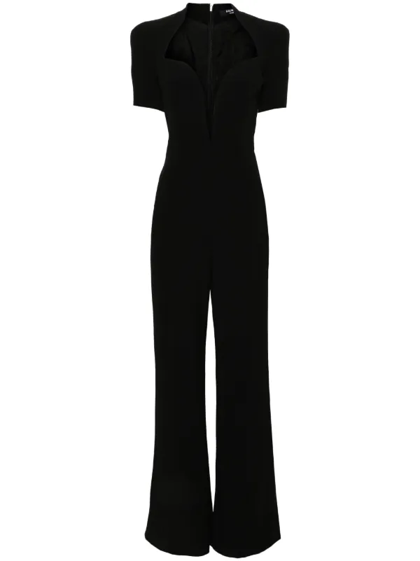 Balmain plunge style Crepe Jumpsuit Black FARFETCH CA