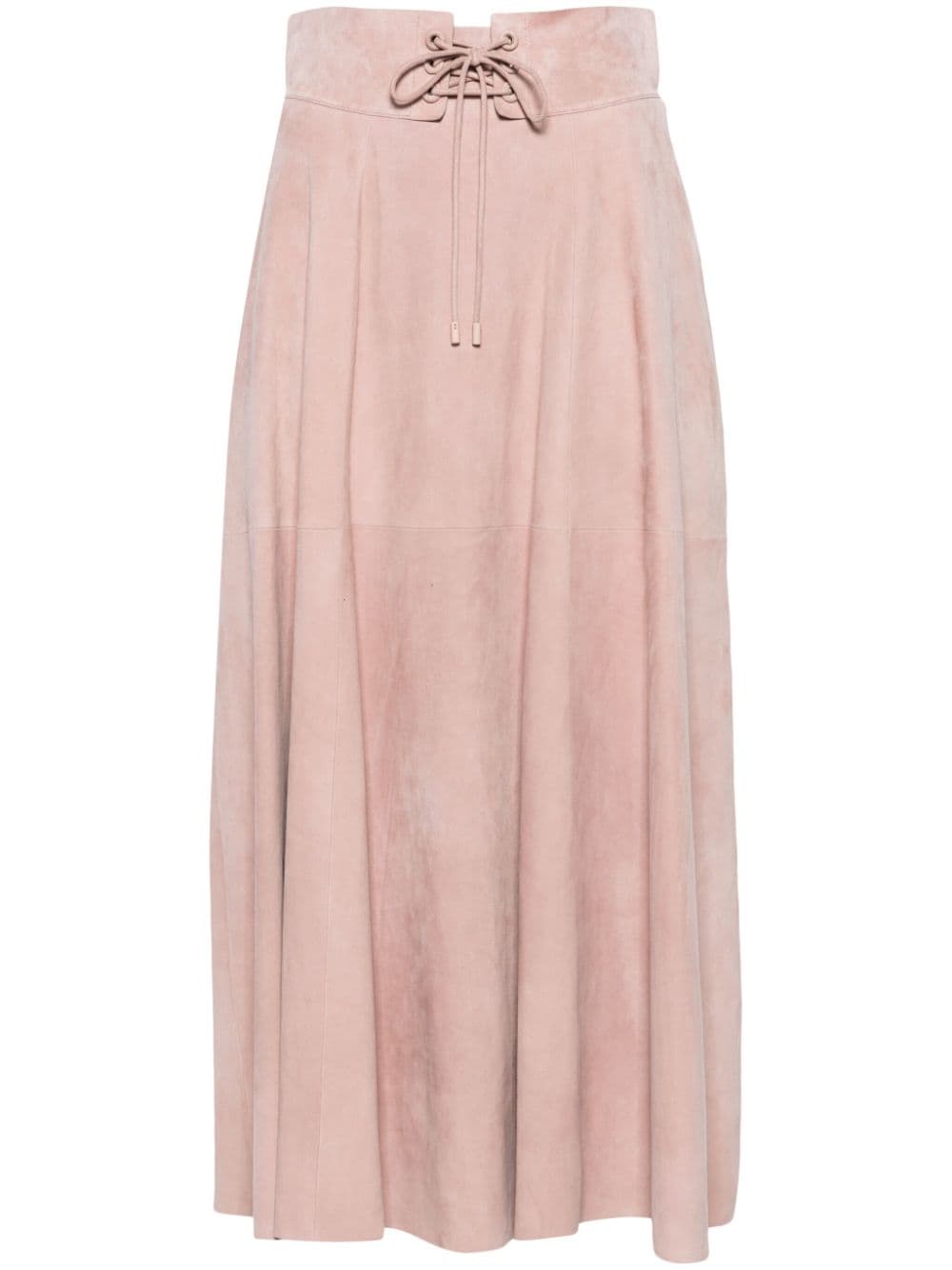 Ralph Lauren Lace-up Suede Midi Skirt In Pink