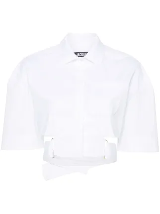 JACQUEMUSシャツブラウス Jacquemus White Le Raphia 'La Chemise Baou' Shirt Jacquemus