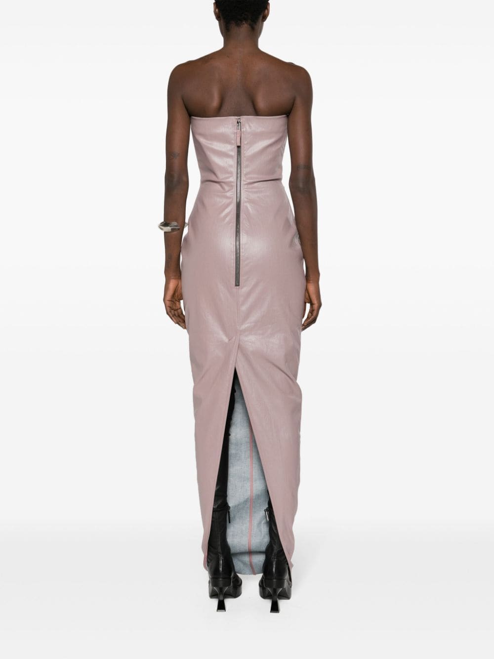 Shop Rick Owens Coated-denim Strapless Bustier Gown In Pink