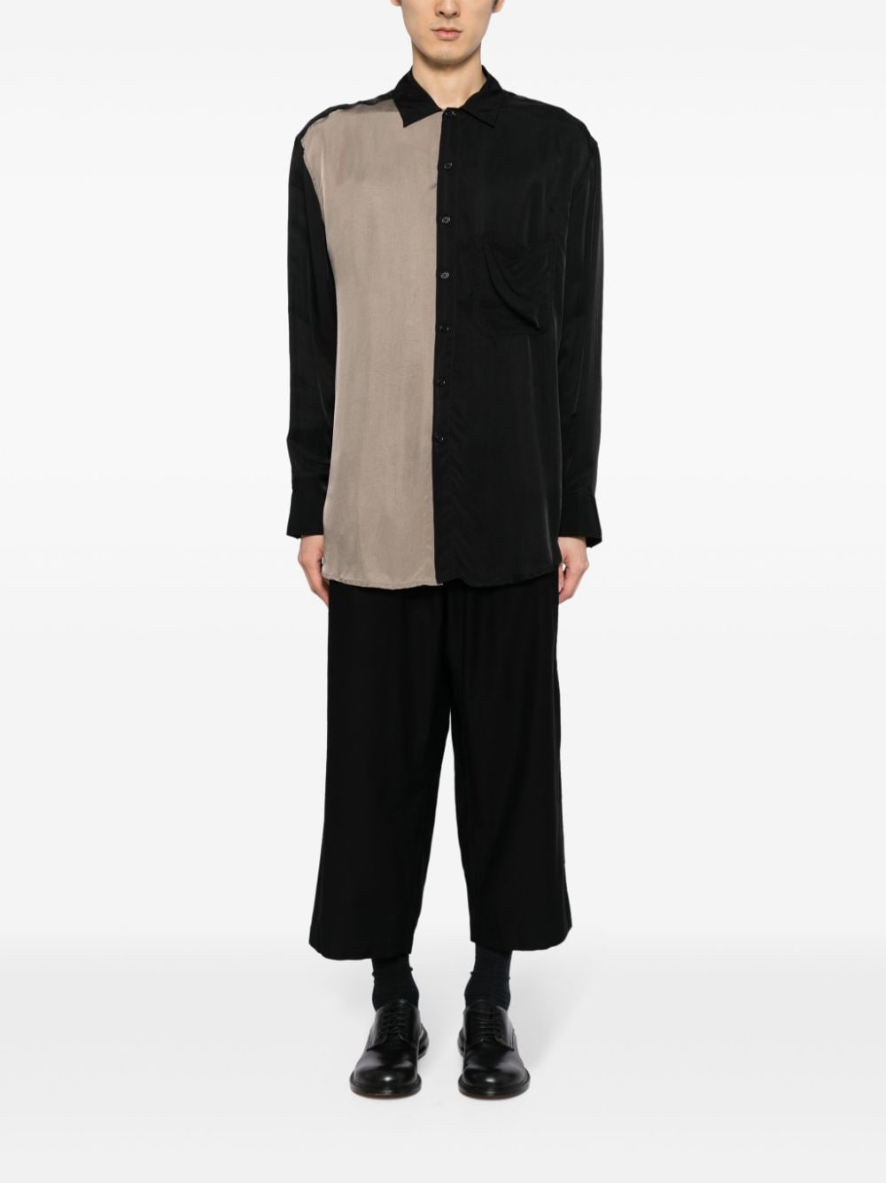 Shop Yohji Yamamoto Cropped Cotton Trousers In Black