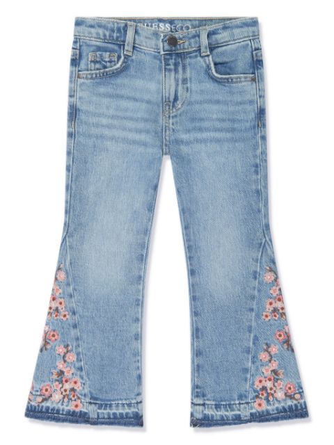 guess kids floral-embroidery flared jeans