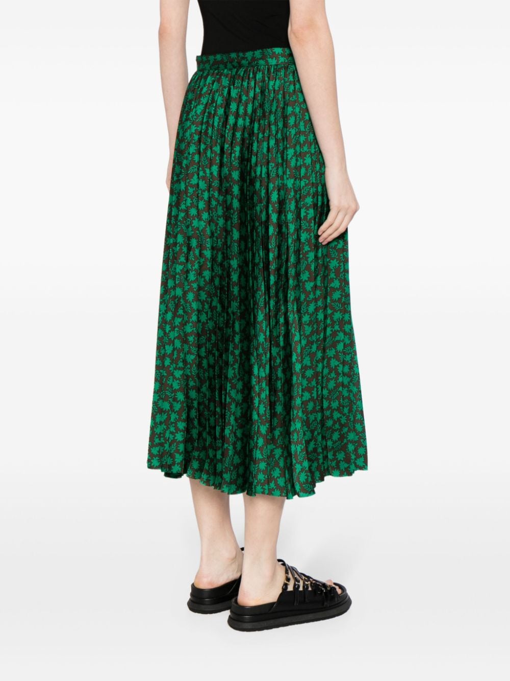 Shop Sacai Floral-print Pleated Midi Skirt In Green