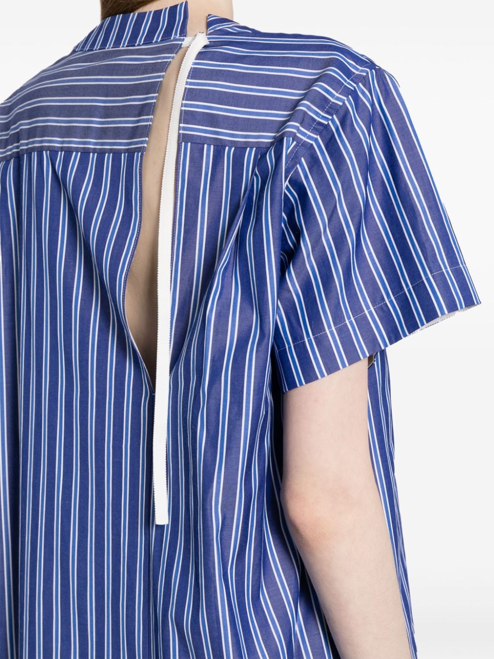 Shop Sacai Striped Short-sleeve Cotton Minidress In 蓝色