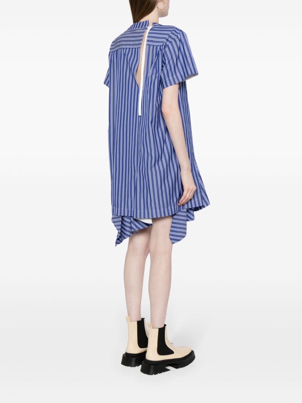 Shop Sacai Striped Short-sleeve Cotton Minidress In 蓝色