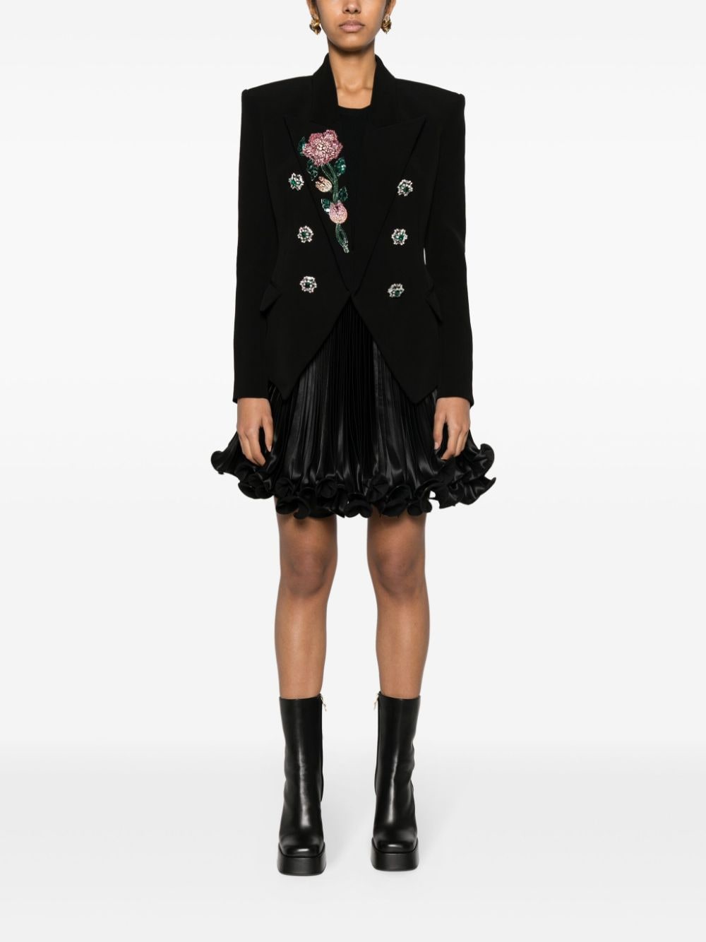 Balmain Blazer met geborduurde bloemen - Zwart