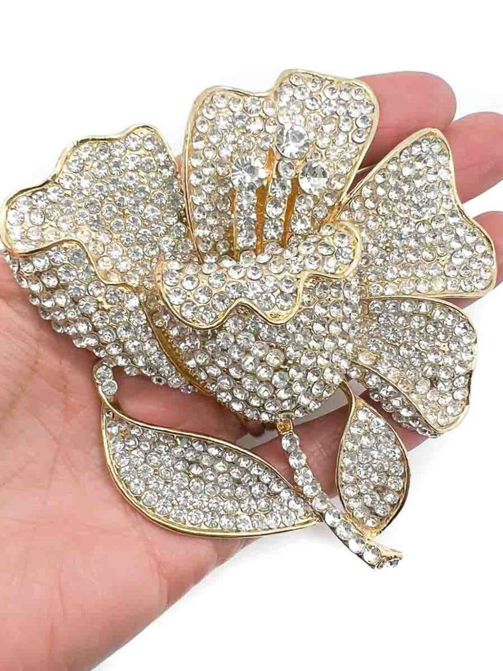 Shop Jennifer Gibson Oversize Floral Crystal Brooch 2000s In Gold
