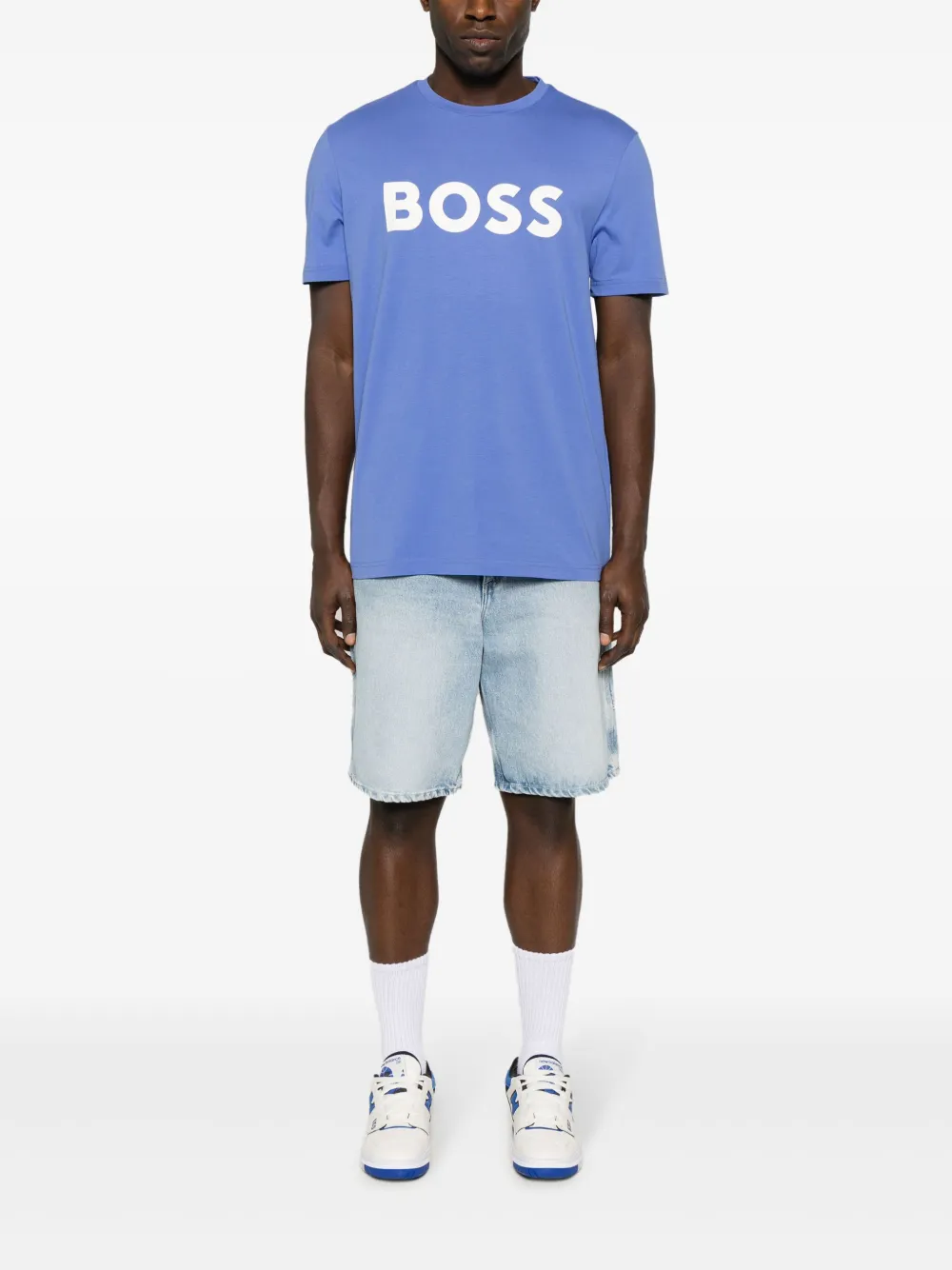 BOSS T-shirt met logoprint - Blauw