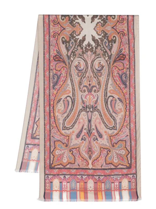 Etro Paisley-print Cashmere Blend Scarf in Neutrals