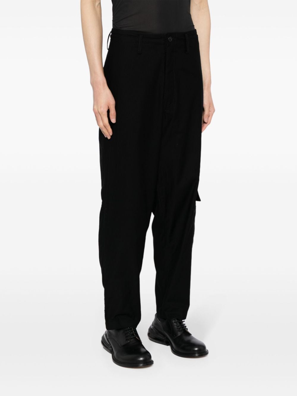 Shop Yohji Yamamoto Cotton Tapered Trousers In Black