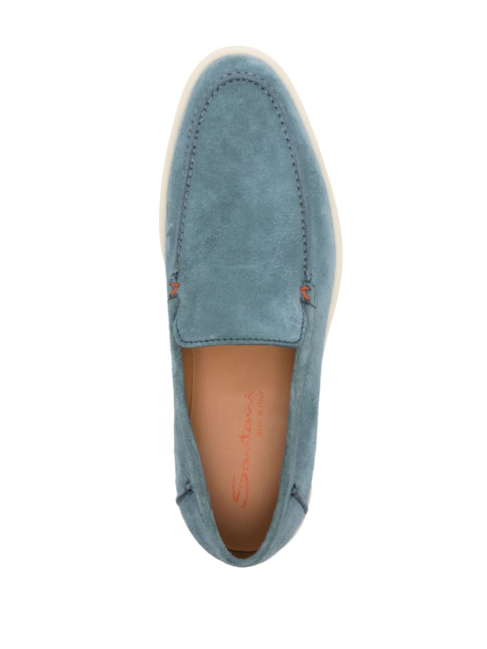 Shop Santoni Almond-toe Suede Loafers In 蓝色