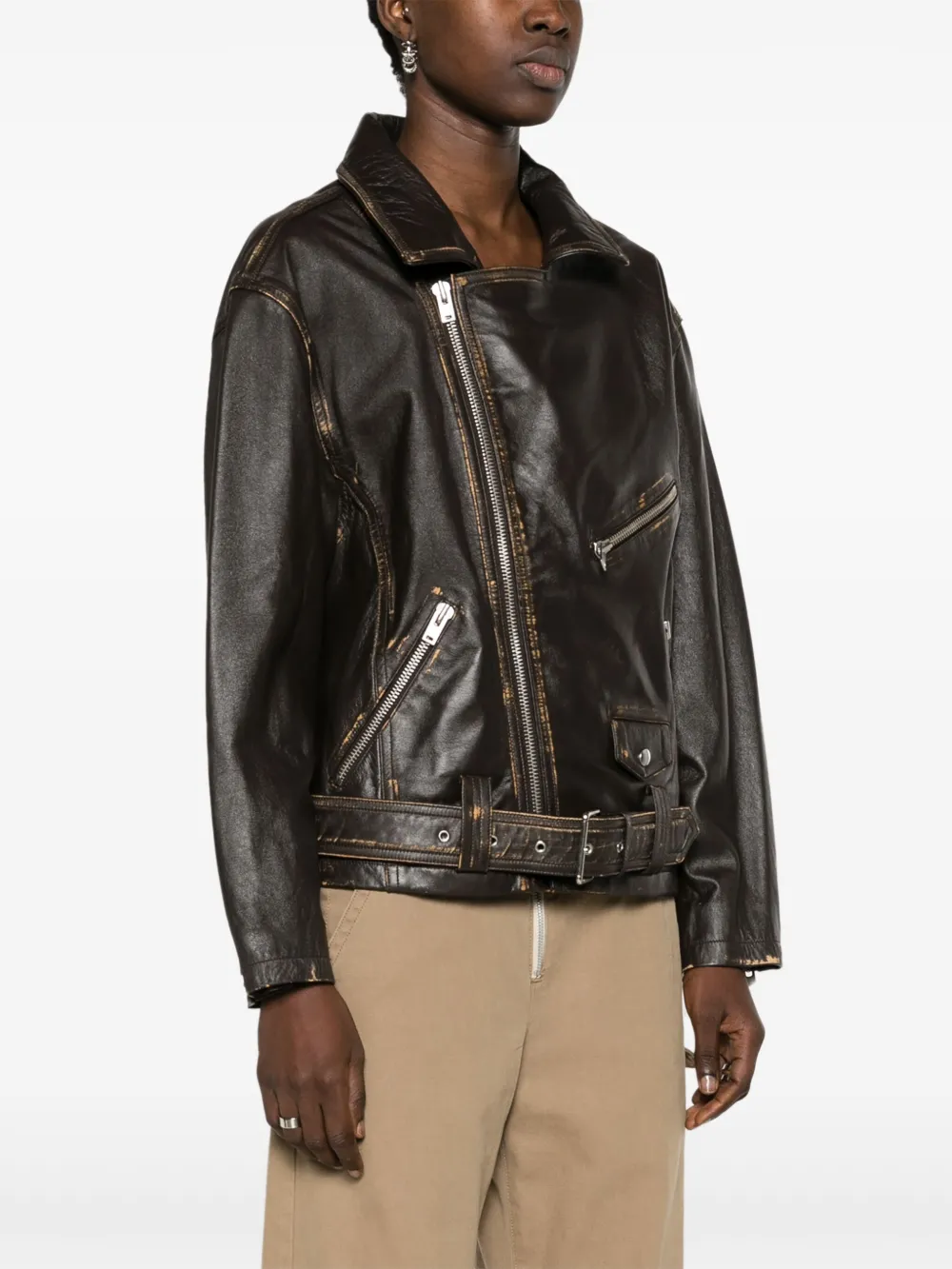 Shop Iro Dylan Leather Jacket In Brown