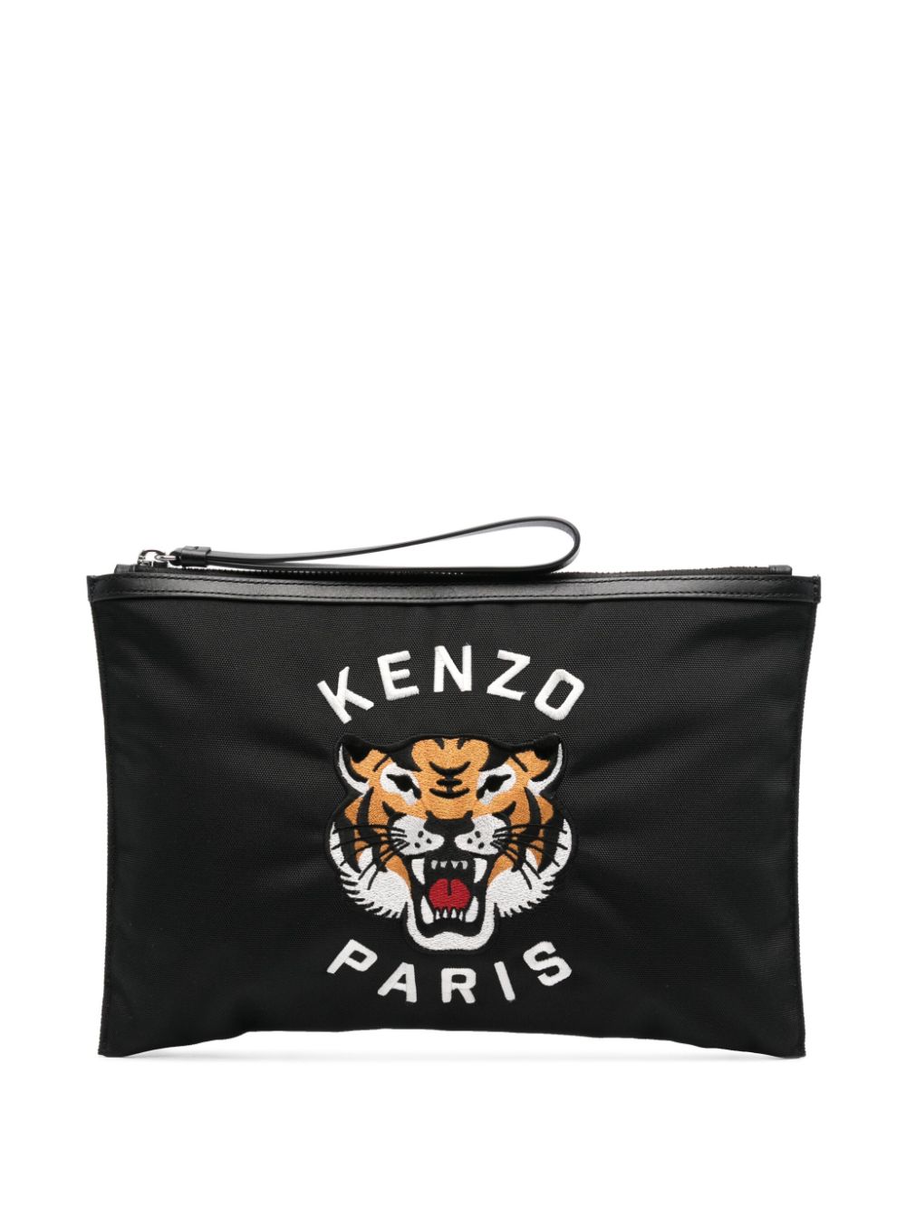 Shop Kenzo Tiger-head-motif Clutch Bag In 黑色