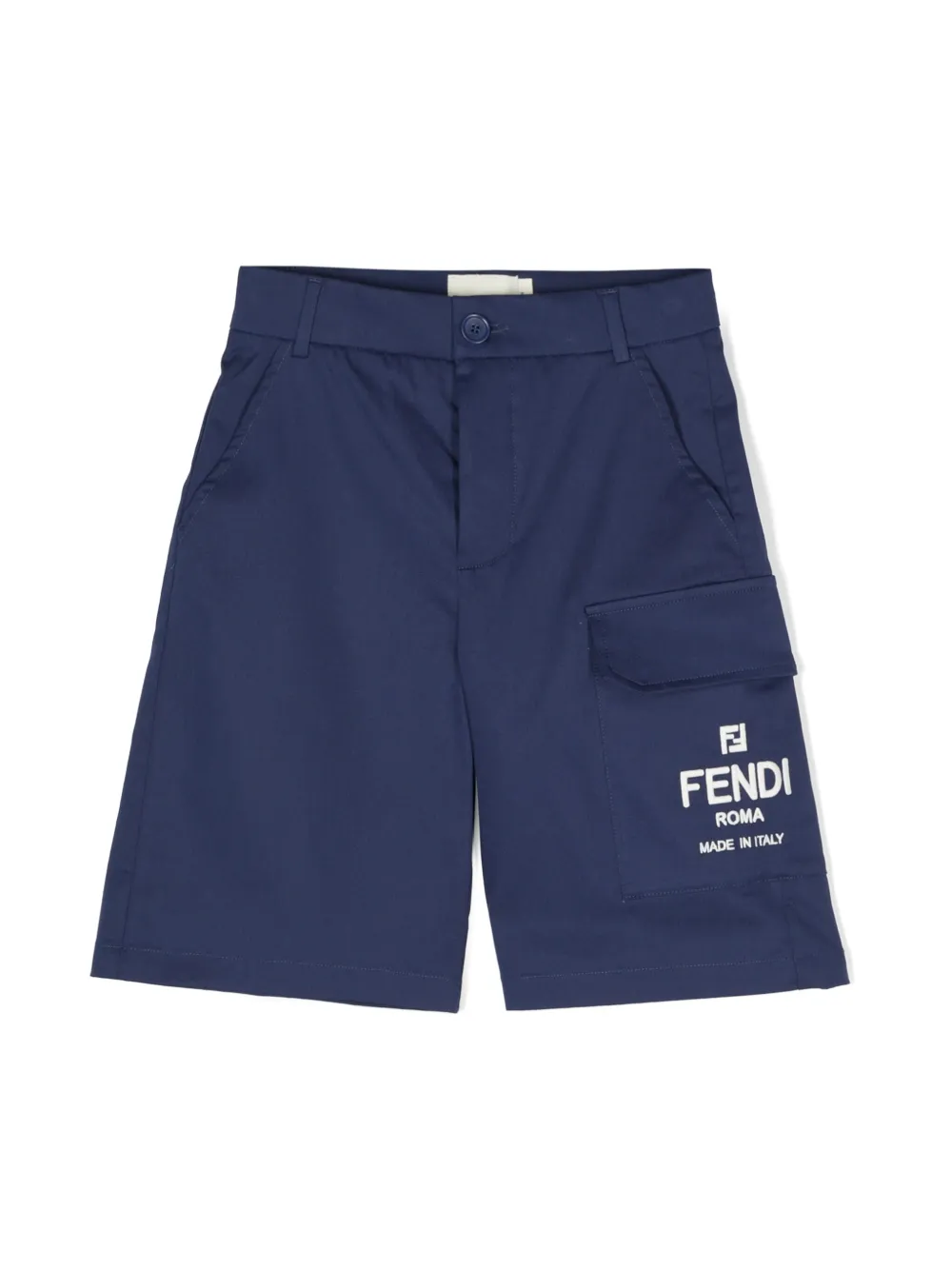 Fendi Kids Katoenen shorts met geborduurd logo Blauw