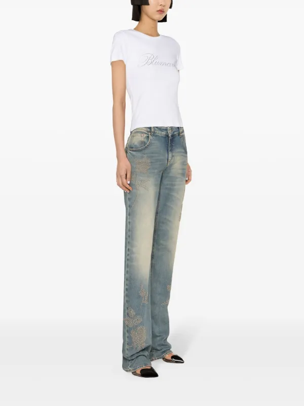 【関税込み】Blumarine ホワイト ラインストーン Tシャツ Blumarine ラインストーンロゴ Tシャツ | ホワイト | FARFETCH JP