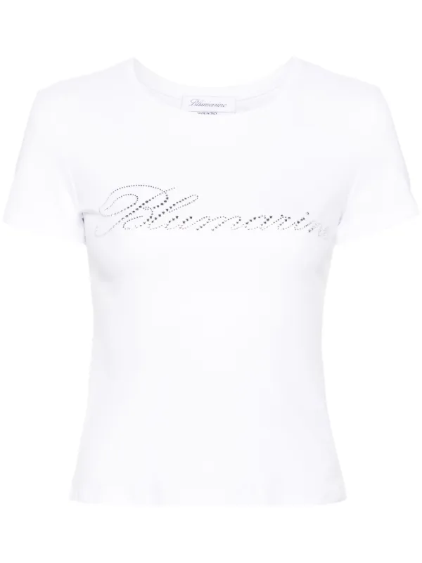 【関税込み】Blumarine ホワイト ラインストーン Tシャツ Blumarine ラインストーンロゴ Tシャツ | ホワイト | FARFETCH JP