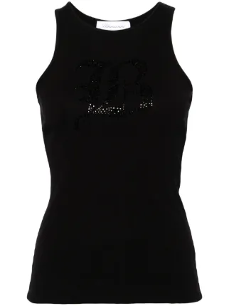 Blumarine ブラック Ruched Wool タンクトップ Blumarine Rhinestoned ribbed-knit Tank Top | Black | FARFETCH