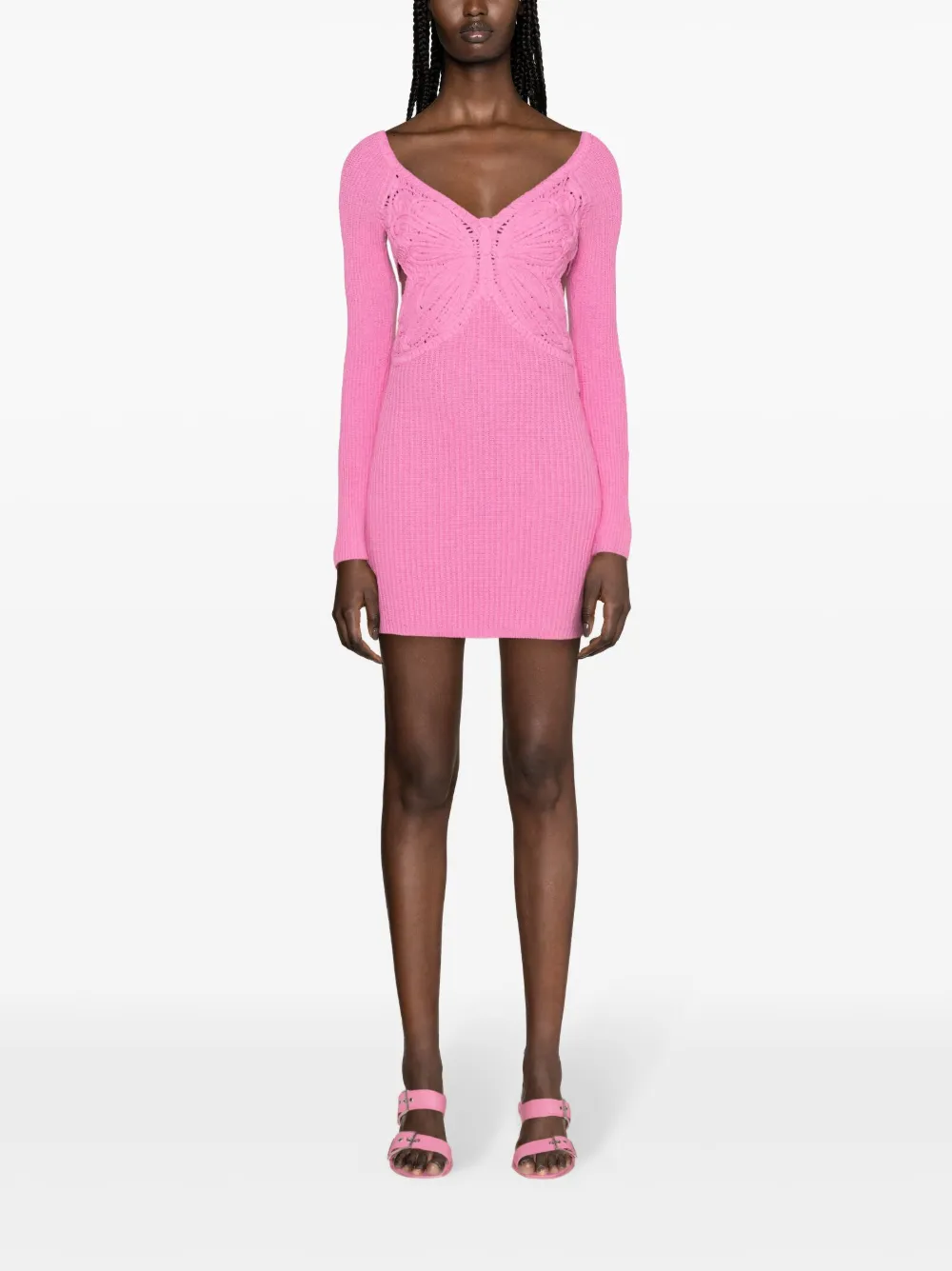 Shop Blumarine Butterfly-embroidered Knitted Minidress In Pink