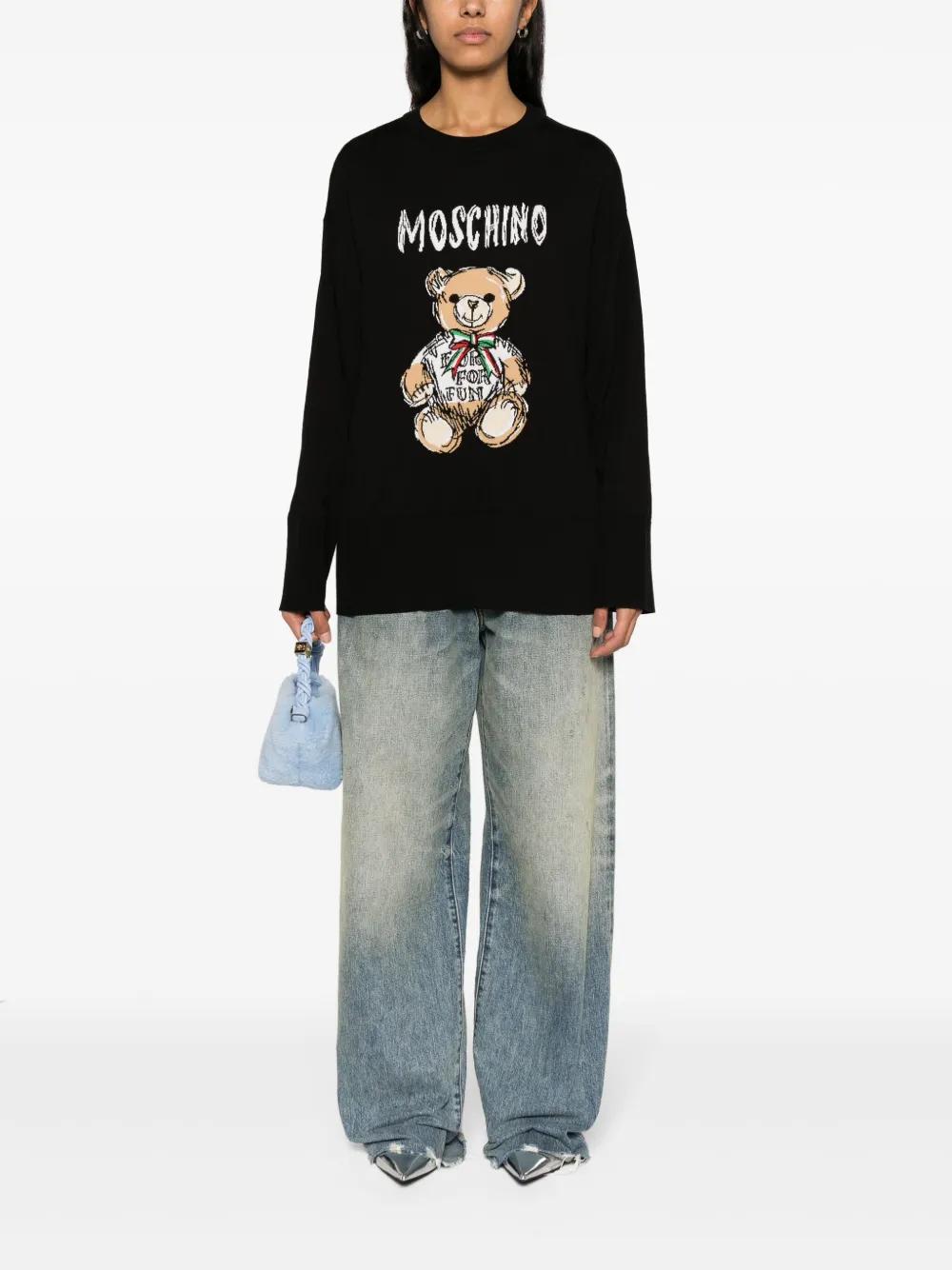 Moschino Intarsia trui met teddybeerprint - Zwart