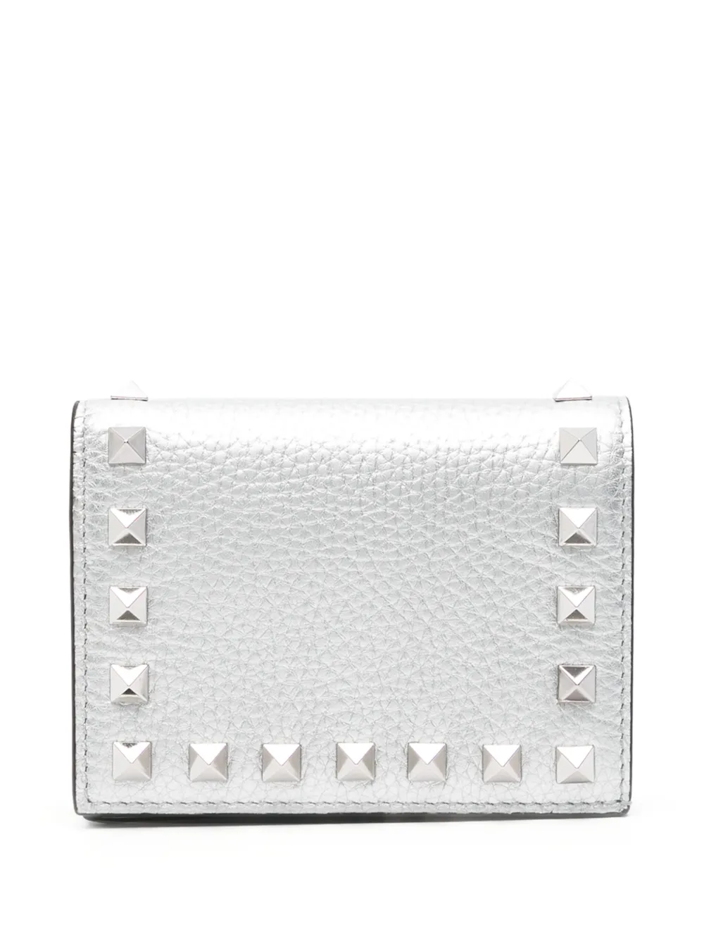 Shop Valentino Rockstud Leather Wallet In Silver