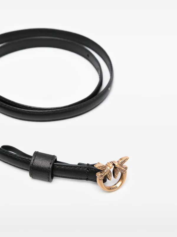 【関税&送料込】Pinko Belts Black Pinko - Low Belt with Double Swallow Logo Buckle - Black