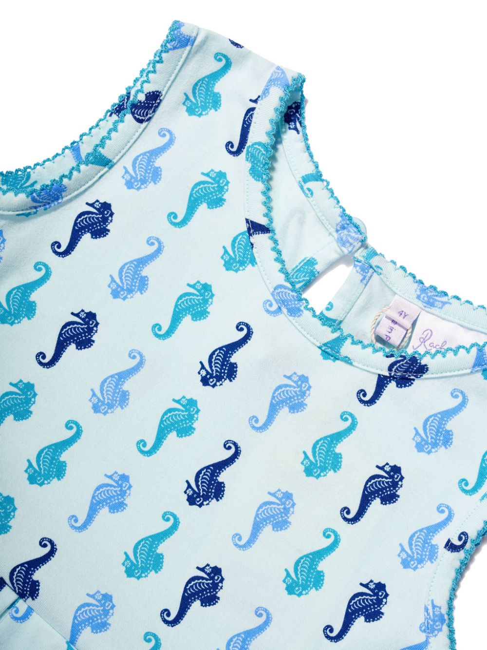 Shop Rachel Riley Seahorse-print Pleated Dress In Blue