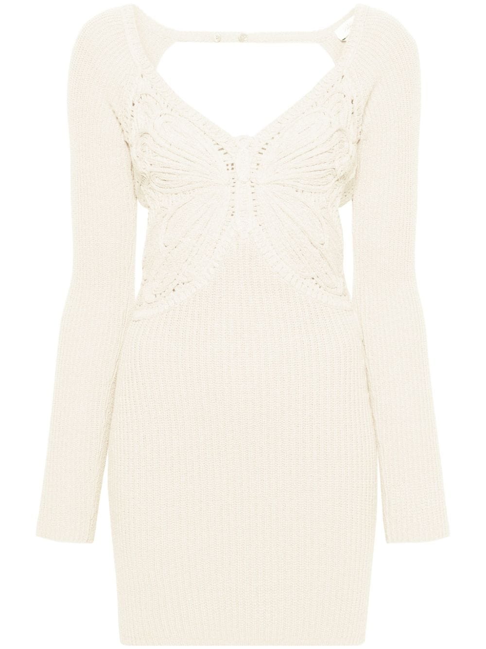 Blumarine Butterfly-embroidered Ribbed Midi Dress In Neutrals