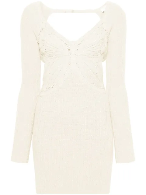 Blumarine butterfly-embroidered ribbed midi dress
