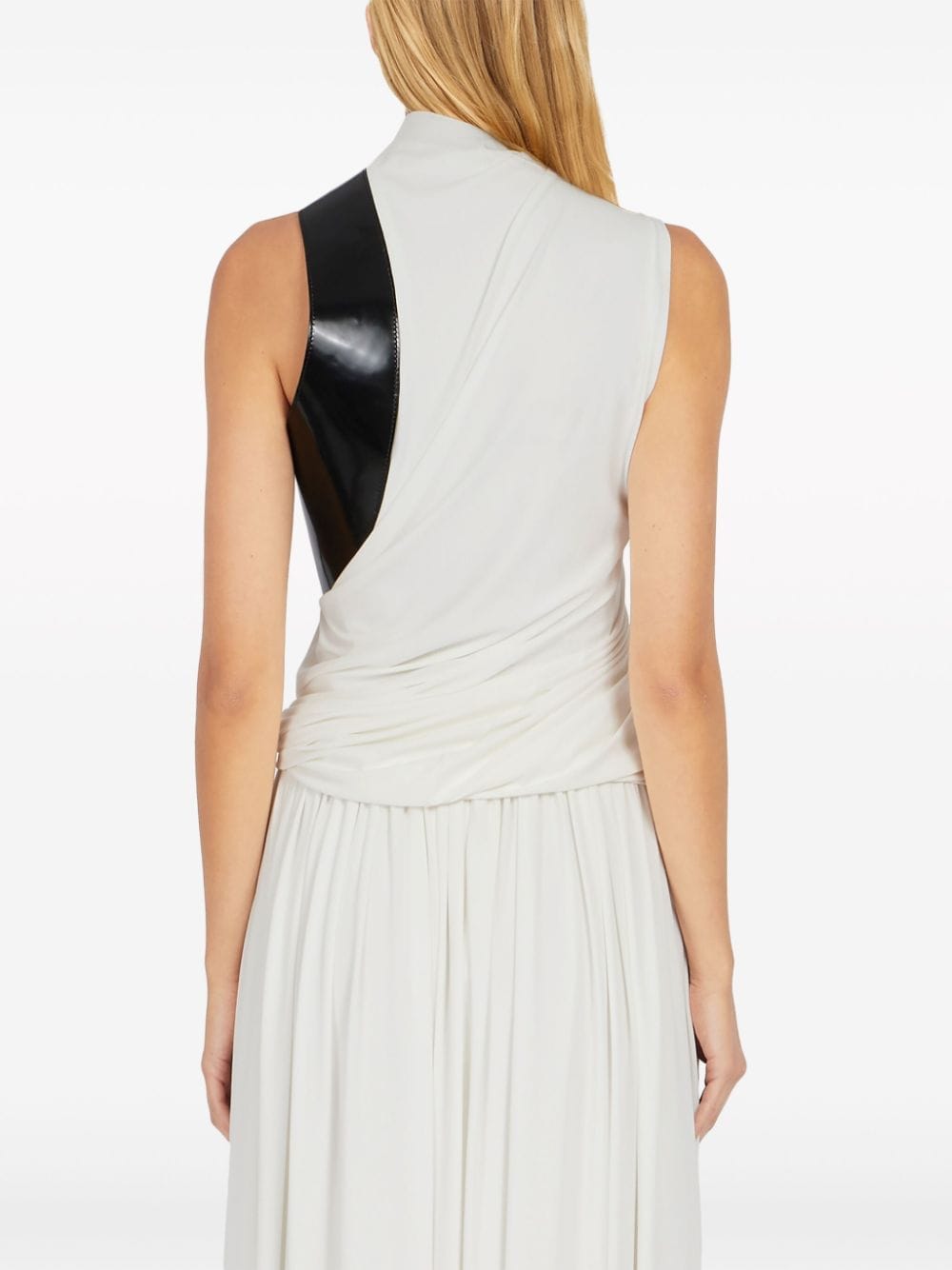 Shop Ferragamo Leather-panel Draped Sleeveless Top In White